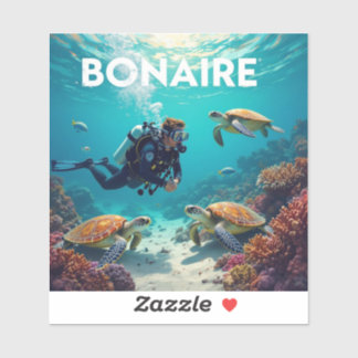 Sticker Tortues marines et plongeur à Bonaire