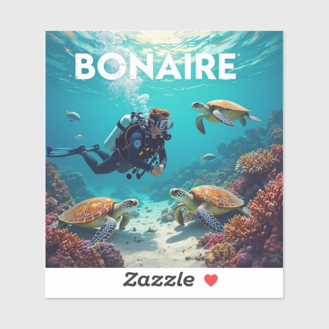 Sticker Tortues marines et plongeur à Bonaire (Feuille)