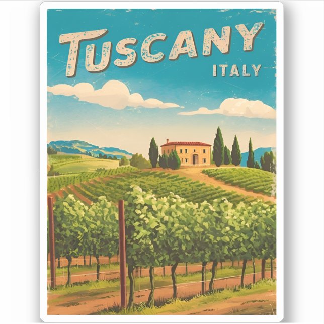 Sticker Toscane Vintage voyage Italie Retro Pittoresque (Devant)