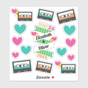Sticker Totalement 80s Cassettes et Coeurs Mariage Vinyl