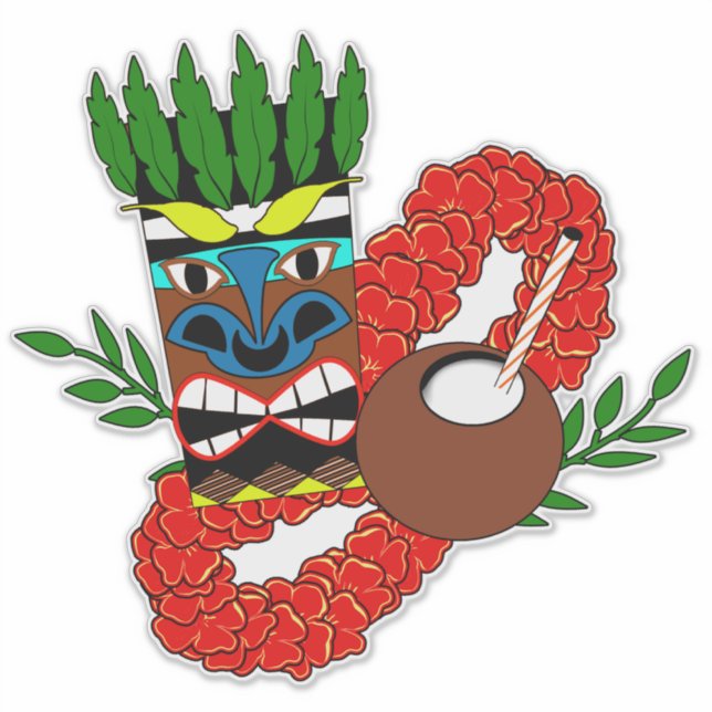 Sticker Totem de noix de coco Luau Tiki Lei (Devant)