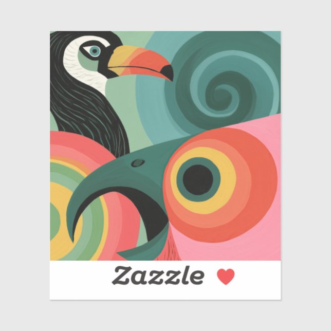 Sticker Toucan Géométrique Abstrait du Milieu du Siècle (Feuille)