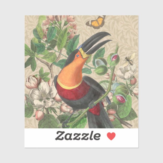 Sticker Toucan Jungle Tropical Bird Belle antique (Feuille)
