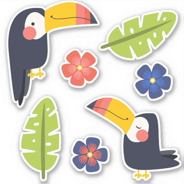 Sticker Toucans mignons Fleurs tropicales (Devant)