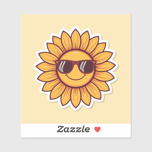Sticker Tournesol Cool avec des Lunettes de Soleil (Feuille)