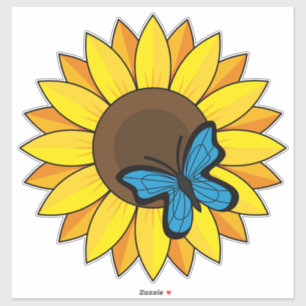 Sticker Tournesol et papillon bleu