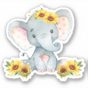 Sticker Tournesol floral mignonne bébé éléphant coupé