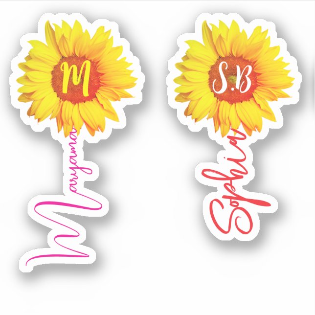 Sticker (Tournesols à monogramme pour filles) Nom manuscri (Devant)