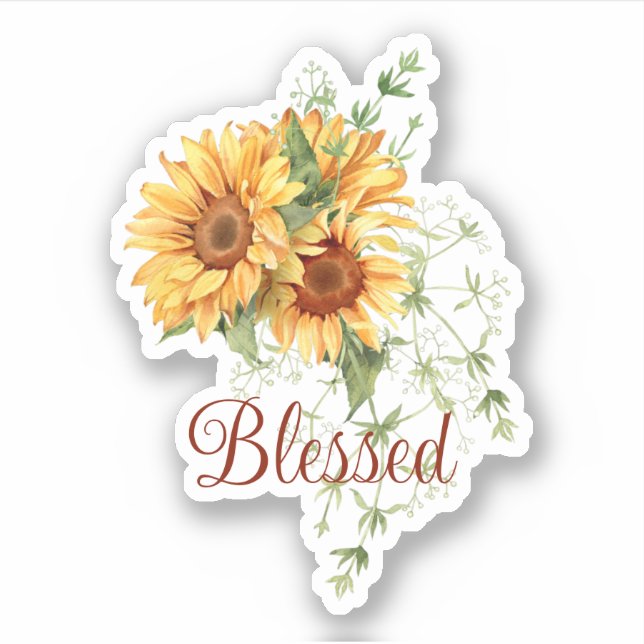 Sticker Tournesols aquarelle avec texte personnalisé (Devant)