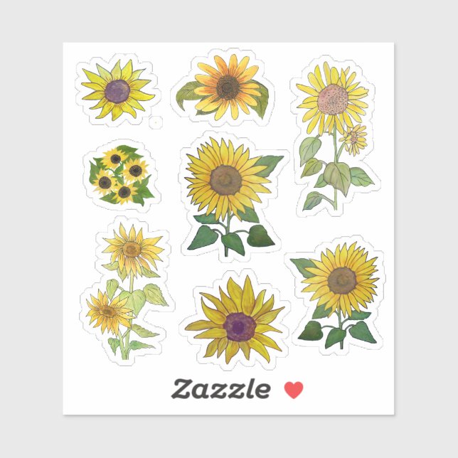 Sticker Tournesols simples et doubles assortis (Feuille)