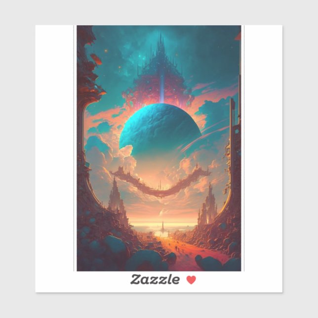 Sticker Tours surréalistes Planète Paysage visionnaire (Feuille)