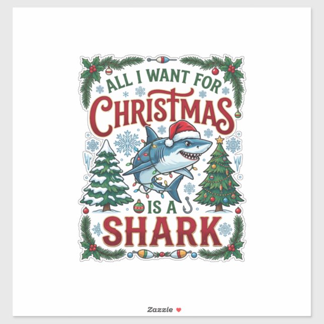 Sticker Tous veulent des arbres de pin requin de Noël (Feuille)