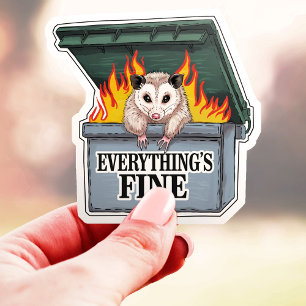 Sticker Tout Va Bien Opossum Incendie Container Vinyl
