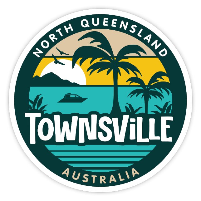 Sticker Townsville, Queensland Australie (Townsville North Queensland, Australia Retro Round Sticker)