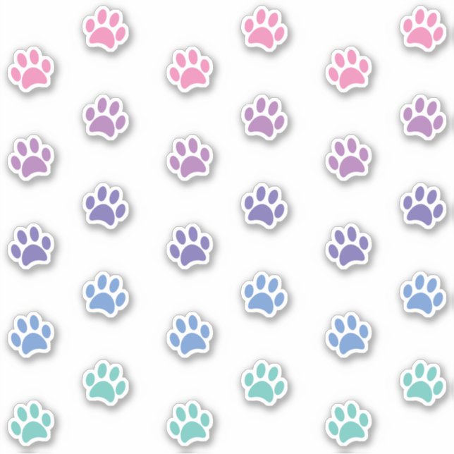 Sticker Traces de pattes pastel rose violet bleu sarcelle (Devant)