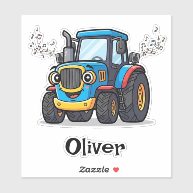 Sticker Tracteur Bleu Musical Mignon qui Chante (Feuille)