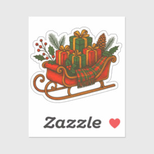 Sticker Traîneau de Noël vintage avec cadeaux