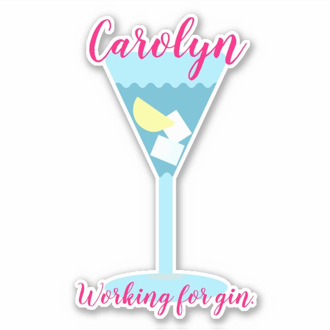 Sticker Travailler pour gin, verre bleu, personnalisé (Devant)