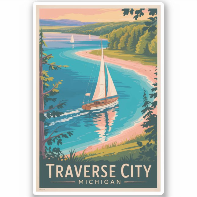 Sticker Traverse City Michigan Illustration Travel Art (Devant)