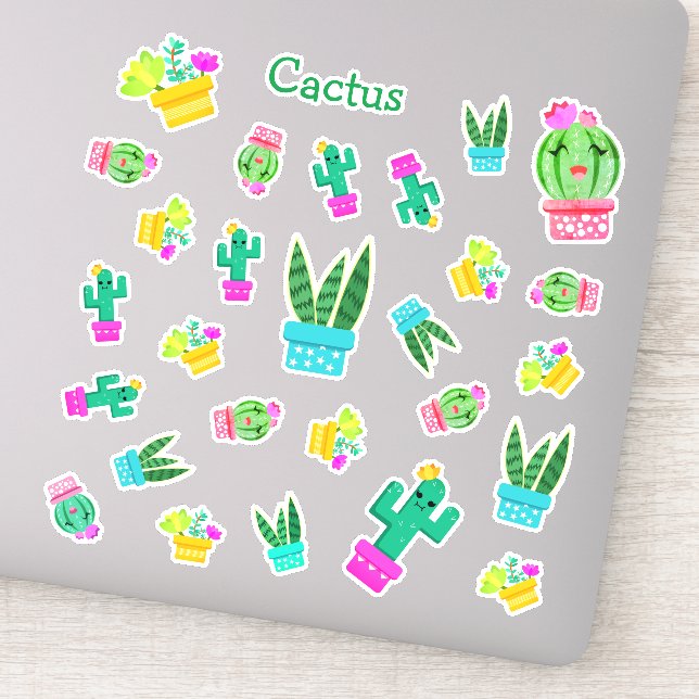 Sticker Trendy Kawaii Poted Succulents & Cactus (Détail)