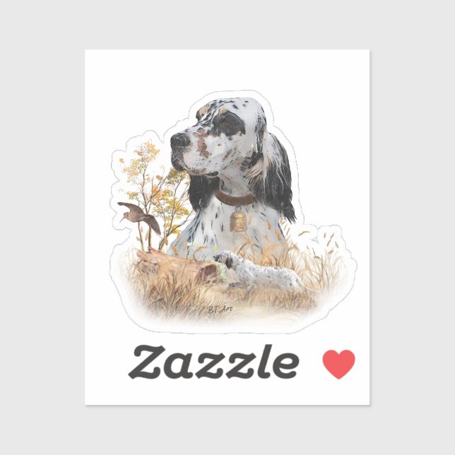 Sticker Tri Couleur Anglais Setter Art, chasse en bois (Feuille)
