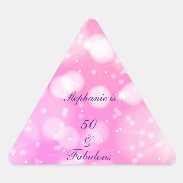 Sticker Triangulaire 50 Et Fabuleux Anniversaire Rose Rose Purple Glitt (Devant)