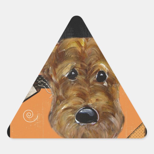STICKER TRIANGULAIRE AIREDALE D'HALLOWEEN (Devant)
