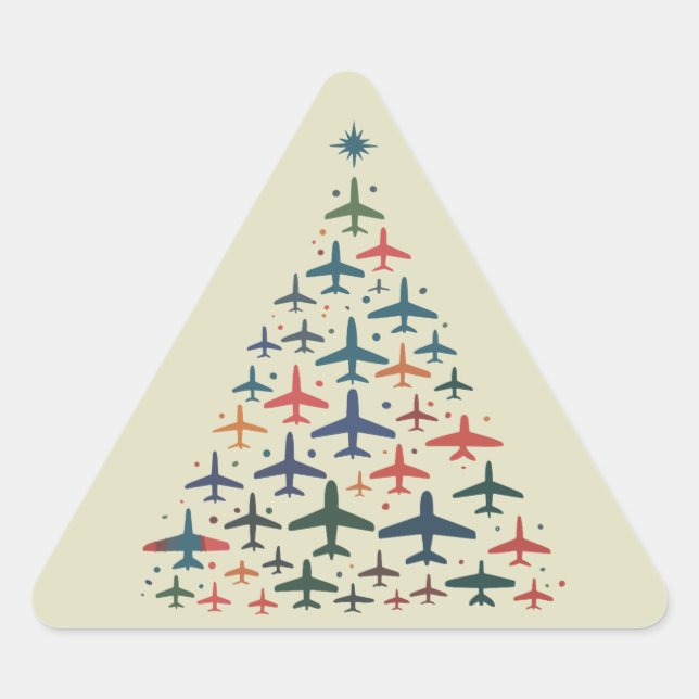 Sticker Triangulaire Airplane Christmas Tree Retro Pilot Flying Flight  (Devant)