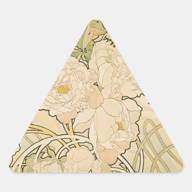 Sticker Triangulaire Alphonse Mucha Peonies Peony Roses Fawn 1897 (Devant)