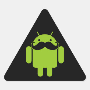 Sticker Triangulaire Android Robot Icon Mustache sur noir