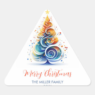 Sticker Triangulaire Aquarelle colorée Arbre de Noël personnalisable