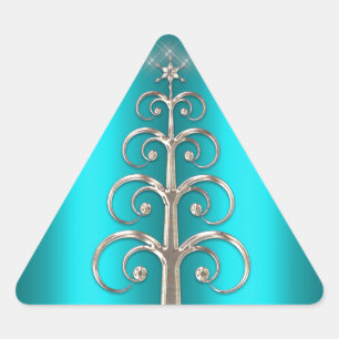 Sticker Triangulaire Arbre de Noël argenté sur Aqua