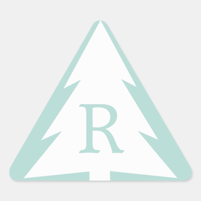 Sticker Triangulaire Arbre de Noël blanc sur le Monogramme personnalisé (Devant)