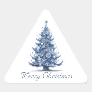 Sticker Triangulaire Arbre de Noël personnalisé bleu et blanc de Delft