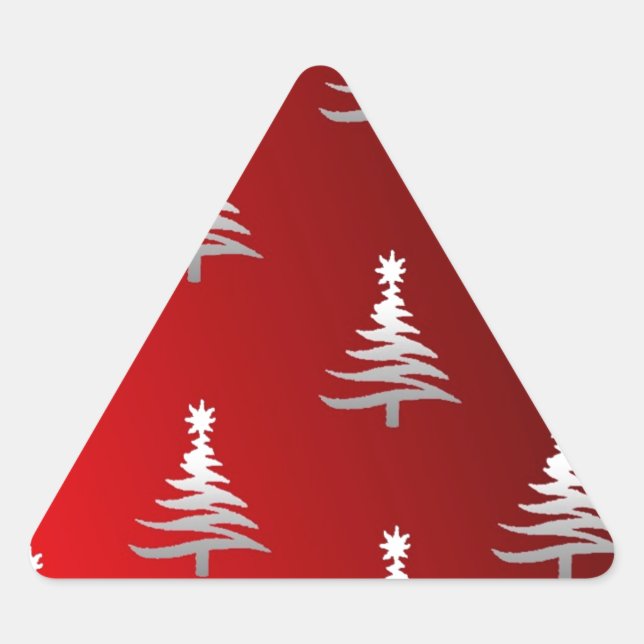 Sticker Triangulaire Arbres de Noël en argent sur rouge (Devant)