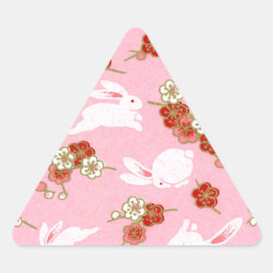 Sticker Triangulaire Art japonais : Sakuras et lapins roses