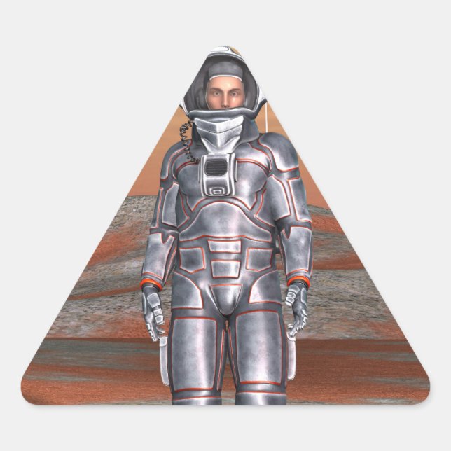 Sticker Triangulaire Astronaute Mars - Explorateur de l'espace sur une  (Devant)