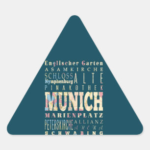 Sticker Triangulaire Attractions & Lieux célèbres de Munich, Allemagne.