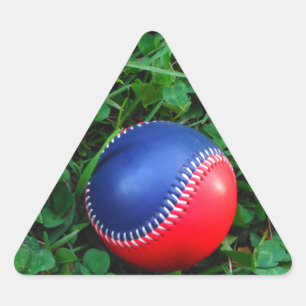 Sticker Triangulaire Baseball Rouge et Bleu avec Stitch Blanc
