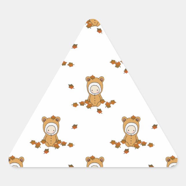 Sticker Triangulaire Bébés mignons d'automne dans un motif de feuilles  (Devant)