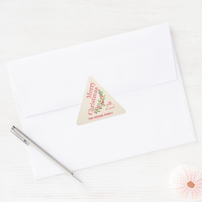 Sticker Triangulaire Berries et Greenery on Ivory Christmas Holiday (Enveloppe)
