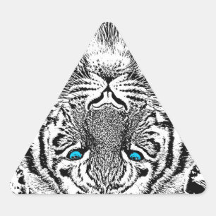 Sticker Triangulaire Black and White Blue Eyes sauvage Tiger visage