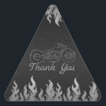 Sticker Triangulaire Black Leather Silver Chrome Motorcycle Party<br><div class="desc">Customisez avec n'importe quel texte ou laissez vide.</div>