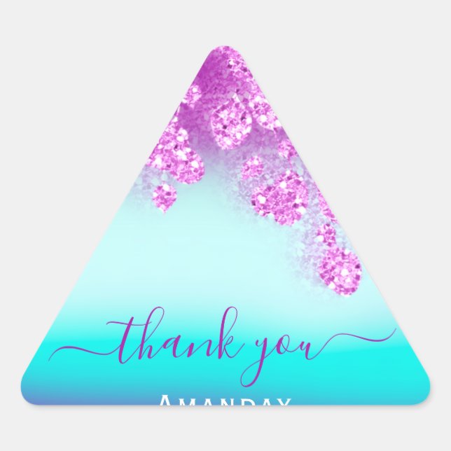 Sticker Triangulaire Bleu Rose Floral Triangle Paillettes Mariage Douce (Devant)