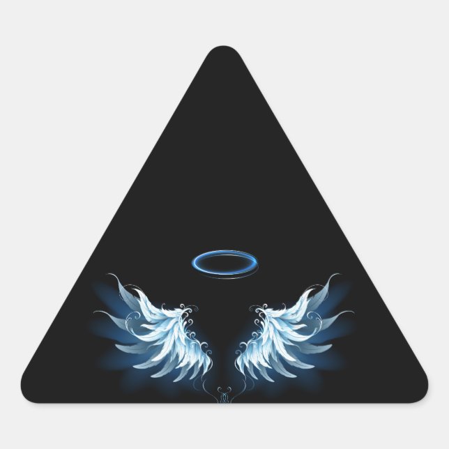 Sticker Triangulaire Blue Glowing Angel Wings on black background (Devant)