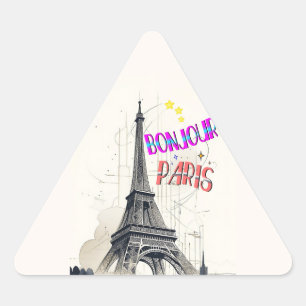 Sticker Triangulaire Bonjour Paris coloré