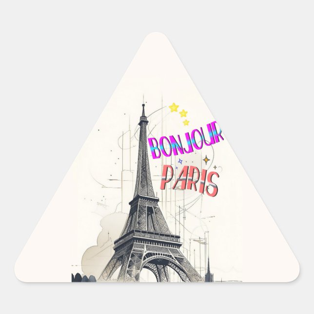 Sticker Triangulaire Bonjour Paris coloré (Devant)