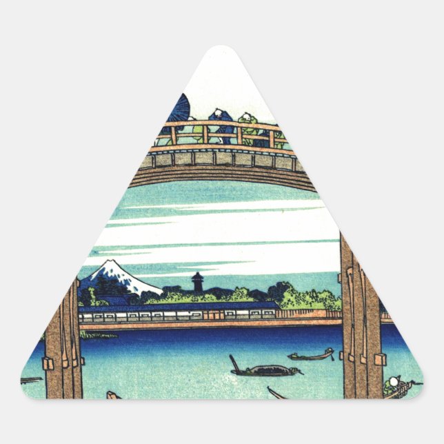 Sticker Triangulaire Bridge River Japan Shinto Boats Travel Landmark (Devant)