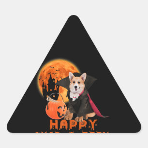 Sticker Triangulaire Cadeau Corgi   Happy Quaroteen Corgi Halloween
