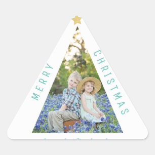 Sticker Triangulaire Carte moderne de vacances d'arbre de Noël de troi